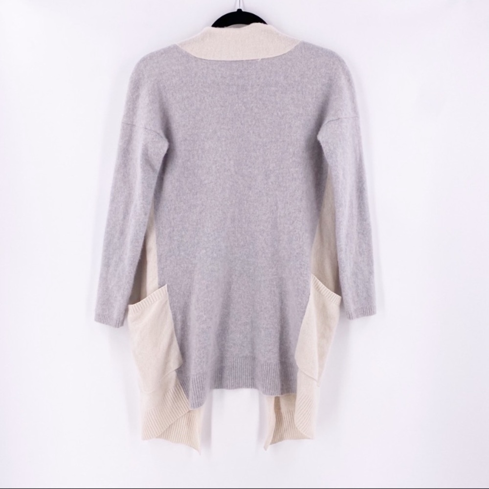 MaxMara 100% Cashmere Cardigan Sweater Womens Size Small Gray Cream Pockets - Picture 2 of 4